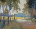 Emma Müller-Müller, Spätsommerlandschaft. 1. Viertel 20. Jh, Farbige Pastellkreidezeichnung über Aquarell auf bräunlichem Papier
