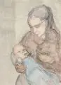 Mutter und Kind by Gussy Hippold-Ahnert, 1973, Aquarellierte Bleistiftzeichnung, offered Jun 2020