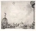 Siegfried Klotz, Dresden – Blick aus dem Atelier der Hochschule der Bildenden Künste, 1980, Kaltnadelradierung mit Plattenton auf Bütten