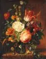 Johann Joseph Reiner, Blumenstillleben mit Schnecke und Schmetterlingen. Mitte 19. Jh, Öl auf Holz