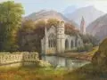 Alois Gustav Schulz, Gotische Kirchenruine im Hochgebirge, 1855, Öl auf Leinwand