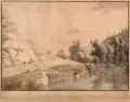 Vue prise aux environs du moulin neuf de la vallée de Plauen près de Dresde by Johann Friedrich Wizani, Um 1800, Umrissradierung, altkoloriert, offered Mar 2020