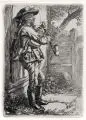 Johann Christoph Erhard, Der Dudelsackpfeifer, 1817, Radierung mit Plattenton auf China, auf Velin aufgewalzt