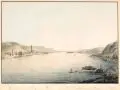 Ludwig Richter, Rüdesheim unweit Bingen am Rhein, Um 1818, Lithografie, koloriert