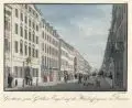 Johann Carl August Richter, Gasthaus zum Goldenen Engel auf der Wilsdruffergasse zu Dresden, Um 1830, Umrissradierung, altkoloriert, auf Bütten