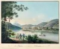 Carl Gregor Taubert, Vue de la ville Schandau, 1840, Radierung, altkoloriert