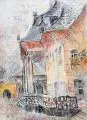 Maria Adler-Krafft, Pillnitz-Wasserpalais, 1998, Farbige Pastellkreidezeichnung auf lichtgrauem Maschinenbütten