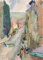 Maria Adler-Krafft, Belebte Straße, 1950, Aquarell über Bleistift auf Skizzenbuchblatt