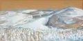 Karl Kröner, Winter in Oberwiesenthal – Blick zum Keilberg (?). Späte 1920er Jahre / frühe 1930er Jahre, Aquarell und Deckfarben über Bleistift auf braunem Papier