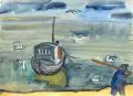 Horst Weber, Fischerboot / Usedom, 1964, Aquarell über Bleistift auf Aquarellpapier