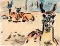 Fritz Winkler, Wildlama, Guanako., 1950, Pinselzeichnung in Tusche und Aquarell über Graphit