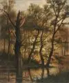 Jan Hermanus Melcher-Tilmes, Abendliche Waldlandschaft bei Neder Hemert, Niederlande. Wohl Spätes 19. Jh, Öl auf Leinwand