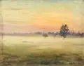 Erhard Zwar, Morgennebel über der Dresdner Heide (?), 1928, Öl auf Sperrholz, auf eine Sperrholzplatte klebemontiert