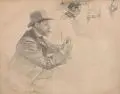 Der Cassirer & der Theaterdirektor by Christian Wilhelm Allers, 1893, Bleistiftzeichnung auf gelblichem Papier, offered Dec 2019
