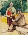 Heinrich Burkhardt, Familie am Waldrand, 1960, Aquarell auf leichtem Karton