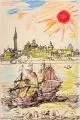 Ernst Hassebrauk, Bella Venezia, 1967, Faserstiftzeichnung und Fettkreidezeichnung auf Papier