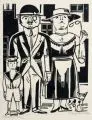 Franz Maria Jansen, Ehemaliger Offizier und Familie, Holzschnitte. a) "Offiziersfamilie" re. in Blei signiert "F.M.Jansen" sowie li. bezeichnet "Handdruck"