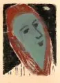 Ulrich Knispel, Frauenkopf, 1950, Monotypie, übermalt, auf glattem, bräunlichen Papier