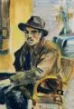 Johannes Kühl, Selbstbildnis mit Hut im Lehnstuhl. Späte 1940er Jahre, Aquarell