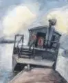 Wolfgang Kühne, Bootsanleger, 1990, Aquarell auf Torchon