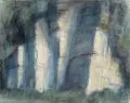 Wolfgang Kühne, Weiße Brüche, 1989, Farbige Pastellkreidezeichnung auf grünlichem Bütten, an den Ecken auf Untersatzkarton montiert