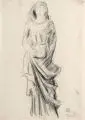 Roland Paris, Vestalin/Frauenporträt, 1939, Kohlestiftzeichnungen