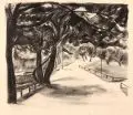 Richard Sander, Parklandschaft (Großer Garten Dresden?), 1934, Kreidelithografie auf "Holland"-Bütten