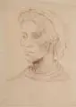 Hans Trimborn, Junge Frau mit Kopftuch / Mädchenkopf, geneigt, Um 1948, Farbige Pastellkreidezeichnungen und Ölkreide auf feinem Papier