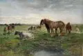 Weidelandschaft mit Pferden und Kühen. Wohl 1860er Jahre by Albert Heinrich Brendel, Öl auf Leinwand, offered Sep 2019