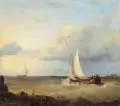 J.A. Kleinsmiede, Seestück mit Seglern. Spätes 19. Jh, Öl auf Holz