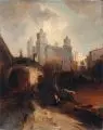 Franz Emile Herman Krause, Hafenstadt mit Schlossanlage. 2. H. 19. Jh, Öl auf Leinwand