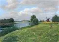 Julius Otto Fritzsche, Blick über die Elbe zum Spargebirge, 1943, Öl auf Leinwand