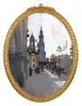 Gotthardt Kuehl, Brühlsche Terrasse mit Hofkirche, Um 1910, Öl über Blei und schwarzer Kreide auf Malpappe im Oval