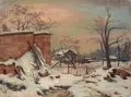 Carl Lange, Gärten im Schnee. Mitte 20. Jh, Öl auf Malpappe