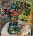 Manfred Neumann, Stillleben mit Blumenvase, 1974, Öl auf Hartfaser, auf eine bündig angesetzte, weiß lackierte Holzleiste genagelt