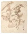 Sebastiano Galeotti, (Umkreis), Putto. zwei Ketten in der linken Hand haltend. 1. H. 18. Jh, Federzeichnung in brauner Tusche, laviert, auf Bütten mit Wasserzeichen (Krone) u.re