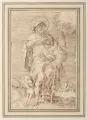 Johannes I Sadeler, (nach), Der heilige Rochus. Wohl 18. Jh, Federzeichnung in brauner Tusche auf Bütten