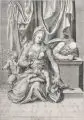 Philippe de Soye, Die Heilige Familie mit dem Johannesknaben, 1565, Kupferstich auf Bütten mit Wasserzeichen "Pilger im Wappenschild"