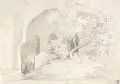 Gottlob Friedrich Thormeyer, Gottlob Friedrich Thormayer (zugeschr.), Grotte in Italien. Anfang 19. Jh, Bleistiftzeichnung, grau laviert, auf "Whatman"-Papier