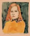 Mädchen im gelben Pullover by Gussy Hippold-Ahnert, 1970, Aquarell und Federzeichnung in Tusche auf gelblichem Papier, offered Sep 2019