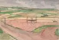 Bernhard Kretzschmar, Weite Gostritzer Felderlandschaft mit Heuwender. Späte 1930er-1940er Jahre