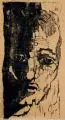 Reinhold Langner, Männerkopf, 1928, Holzschnitt (Rollbild) auf braunem Werkdruckpapier, von späterer Hand auf textilem Gewebe kaschiert