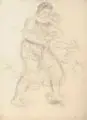 Ernst Müller-Gräfe, Junge Mutter, ihr Kind im Arm haltend, Wohl 1912, Grafitzeichnung auf festem, gelblichen "Schoellershammer"-Papier