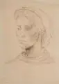 Hans Trimborn, Junge Frau mit Kopftuch / Mädchenkopf, geneigt, Um 1948, Farbige Pastellkreidezeichnungen und Ölkreide auf feinem Papier