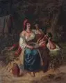 Gustav Bartsch, Liebespaar vor einer bewaldeten Landschaft. Mitte 19. Jh, Öl auf Leinwand