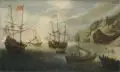 Andries van Eertvelt, (zugeschr.), Mediterrane Küstenlandschaft mit Segelschiffen. 17. Jh, Öl auf Leinwand
