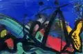 Rainer Zille, Flusslandschaft mit Figur und Baum, 1999, Öl auf Leinwand