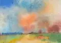 Heinrich Burkhardt, Weite Landschaft, 1978, Aquarell mit farbiger Tusche und Faserstift auf Aquarellpapier