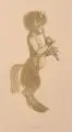 Josef Goller, Flötespielender Faun. 1. H. 20. Jh, Farbholzschnitt in Grün und Gelb auf Papier