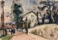 Erhard Hippold, Straße in Radebeul, Wohl 1940, Federzeichnung in Tusche und Aquarell auf festem Bütten